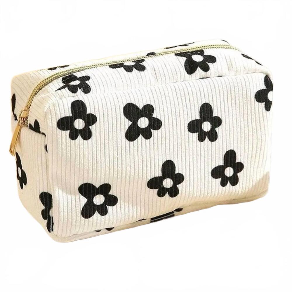 NEW 42POPS women's floral corduroy makeup bag in black white